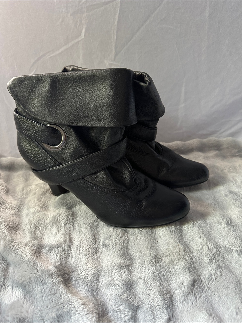 Report Signature "Kline" Vintage Y2K Foldover Slouchy Ankle Boots Black Leather